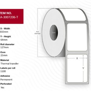 Label 102 x 64mm Core 25mm,